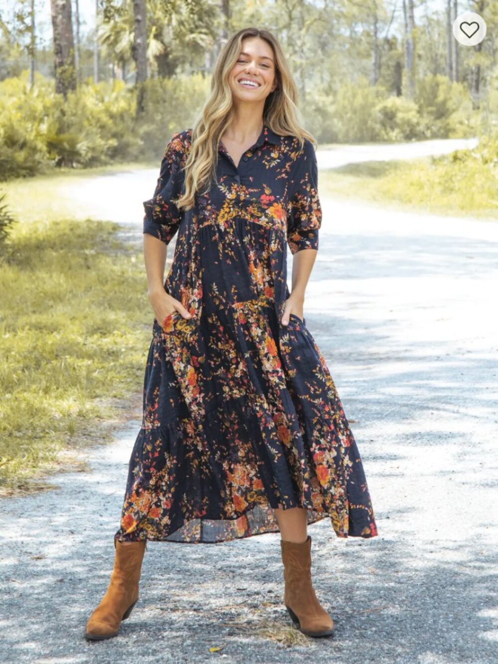 Natural Life REBECCA MIDI Dress Small Navy Red Bouquets Floral Boho Pockets!